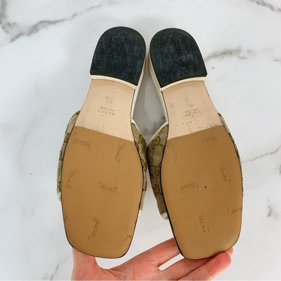 GUCCI Monogram Matelasse GG Marmont Flat Slide Sandals Beige Ebony Mystic White - Picture 12 of 15